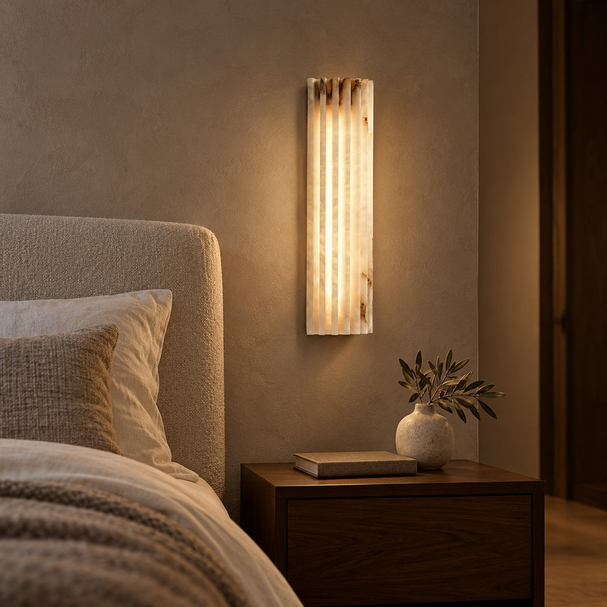 Modern Wall Light Wall Mounted Metal Alabaster Shade Dimmable LED for Contemporary Spaces