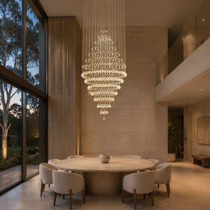 Modern Spiral Chandelier Hanging Fixture Adjustable Chrome Base K9 Crystal LED