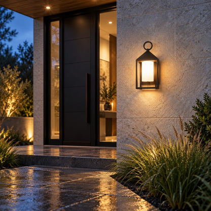 Modern Rustic Outdoor Wall Light Rectangular Lantern Die-Cast Aluminum LED 3000K Waterproof