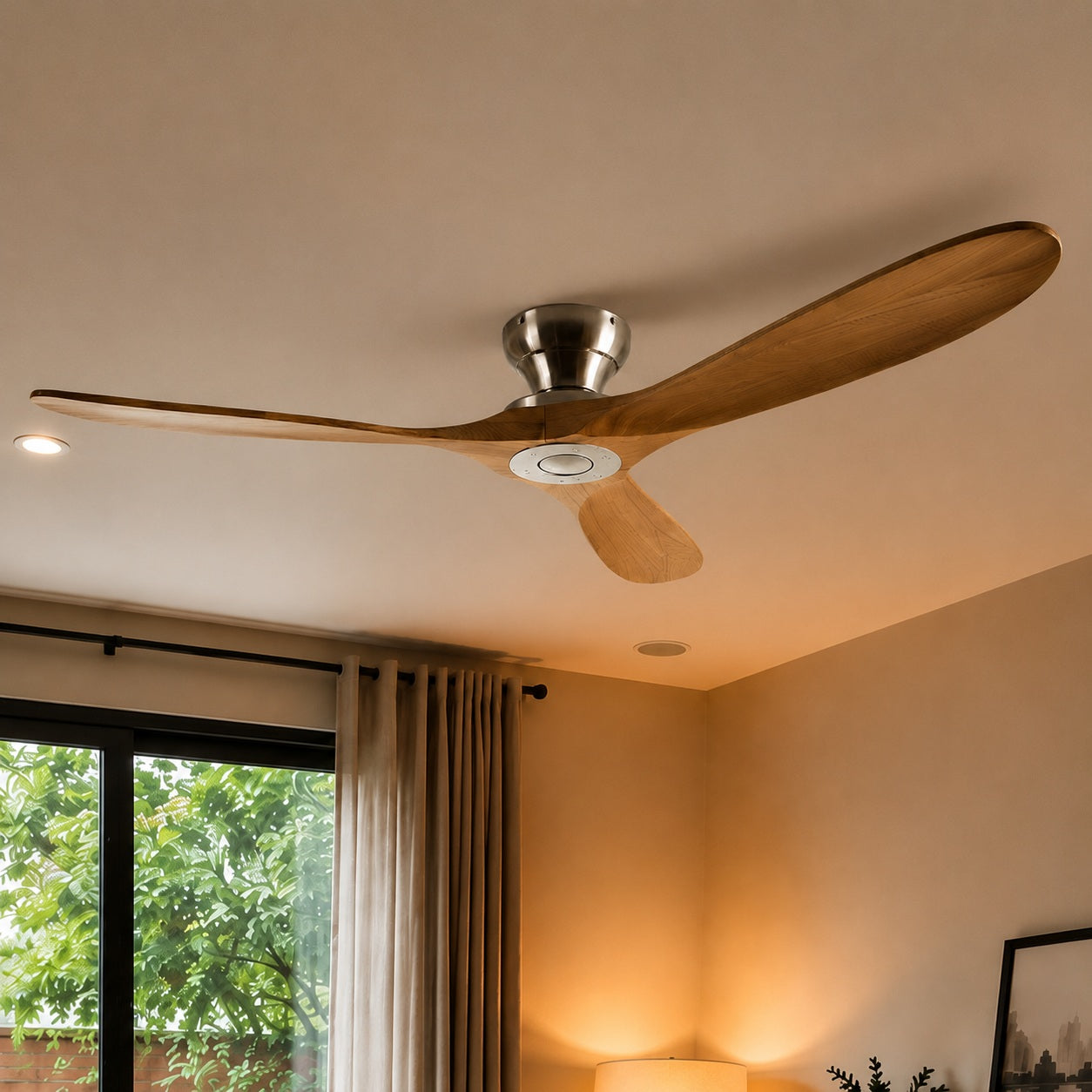 Modern Ceiling Fan with Wood Blades Flush Mount Quiet DC Motor 6-Speed Reversible Airflow