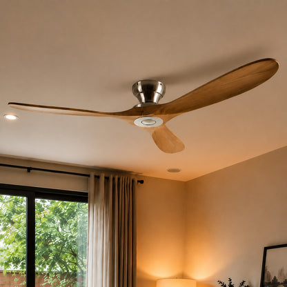 Modern Ceiling Fan with Wood Blades Flush Mount Quiet DC Motor 6-Speed Reversible Airflow
