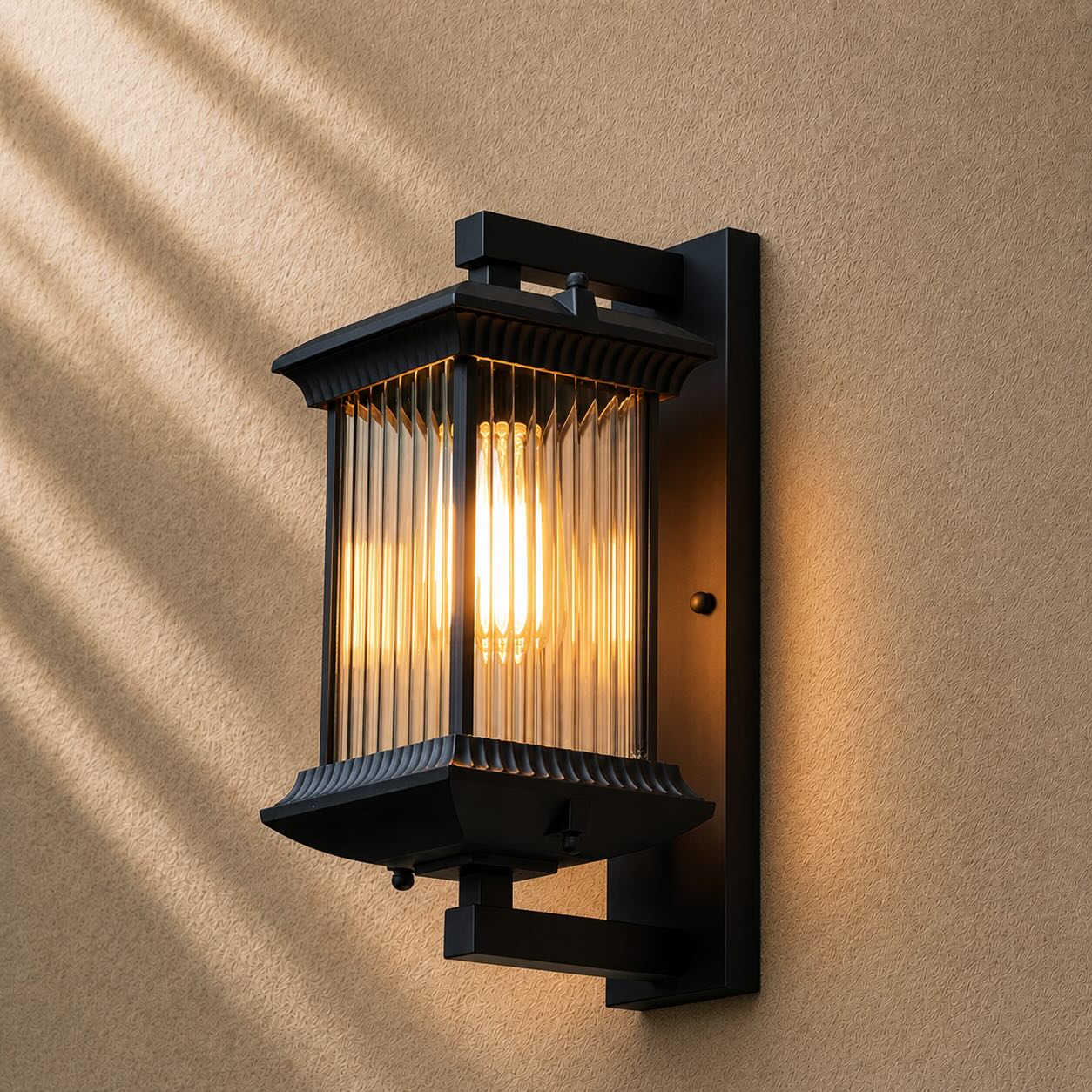 Modern Outdoor Wall Lantern Wall Mounted Fluted Glass Aluminum LED Weatherproof 35cm