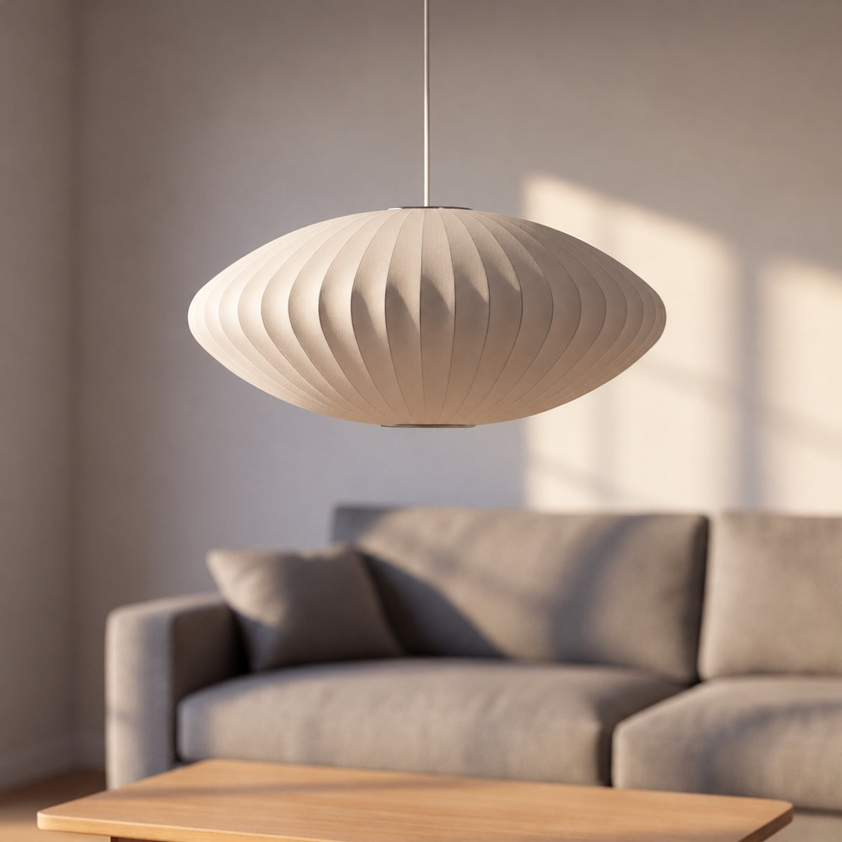 Modern Pendant Lighting Adjustable Height Steel Wireframe Silk Shade Dimmable Light