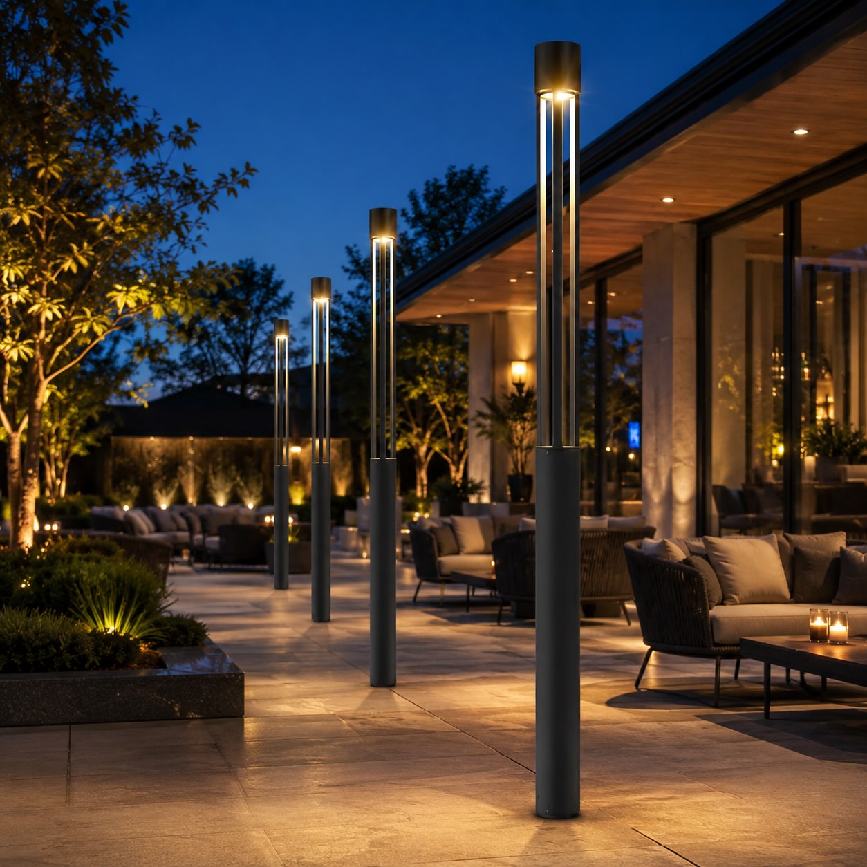 Modern LED Bollard Light Adjustable Height Round Square Aluminum Acrylic Warm White Outdoor