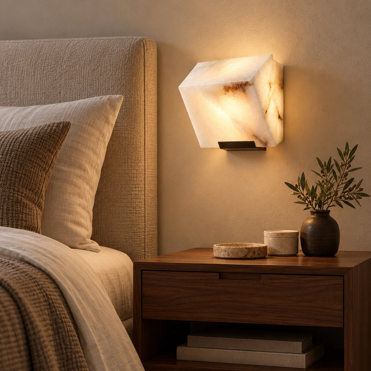 Modern Wall Light Wall Mounted Metal Frame Alabaster Shade LED for Staircase Illumination