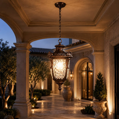 Rustic Modern Outdoor Hanging Pendant Light Waterproof Aluminum Glass LED Adjustable