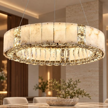 Modern Crystal Chandelier Hanging Light Fixture with Adjustable LED Alabaster Design