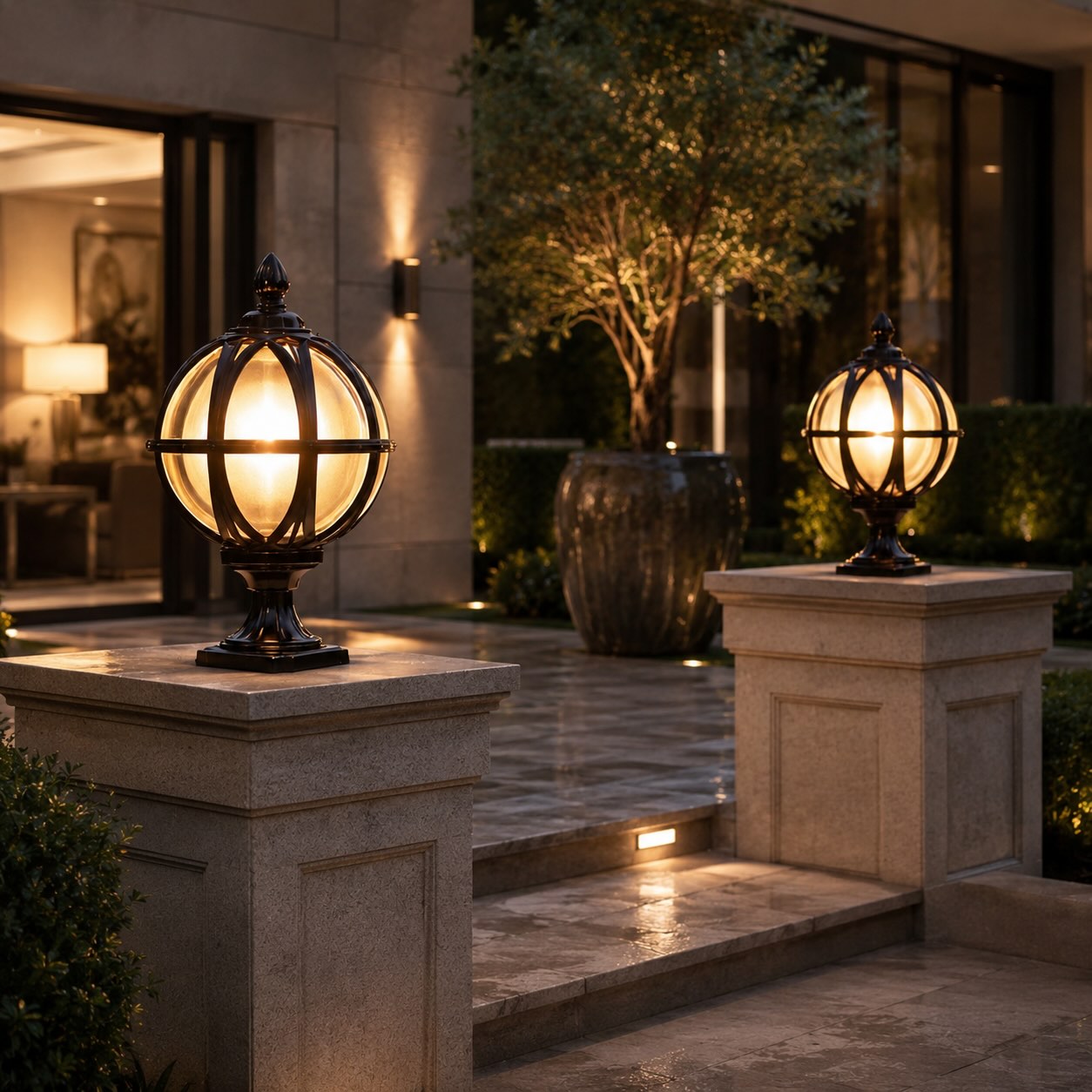 Modern Outdoor Wall Light Adjustable Height Aluminum Glass Waterproof Garden Lighting