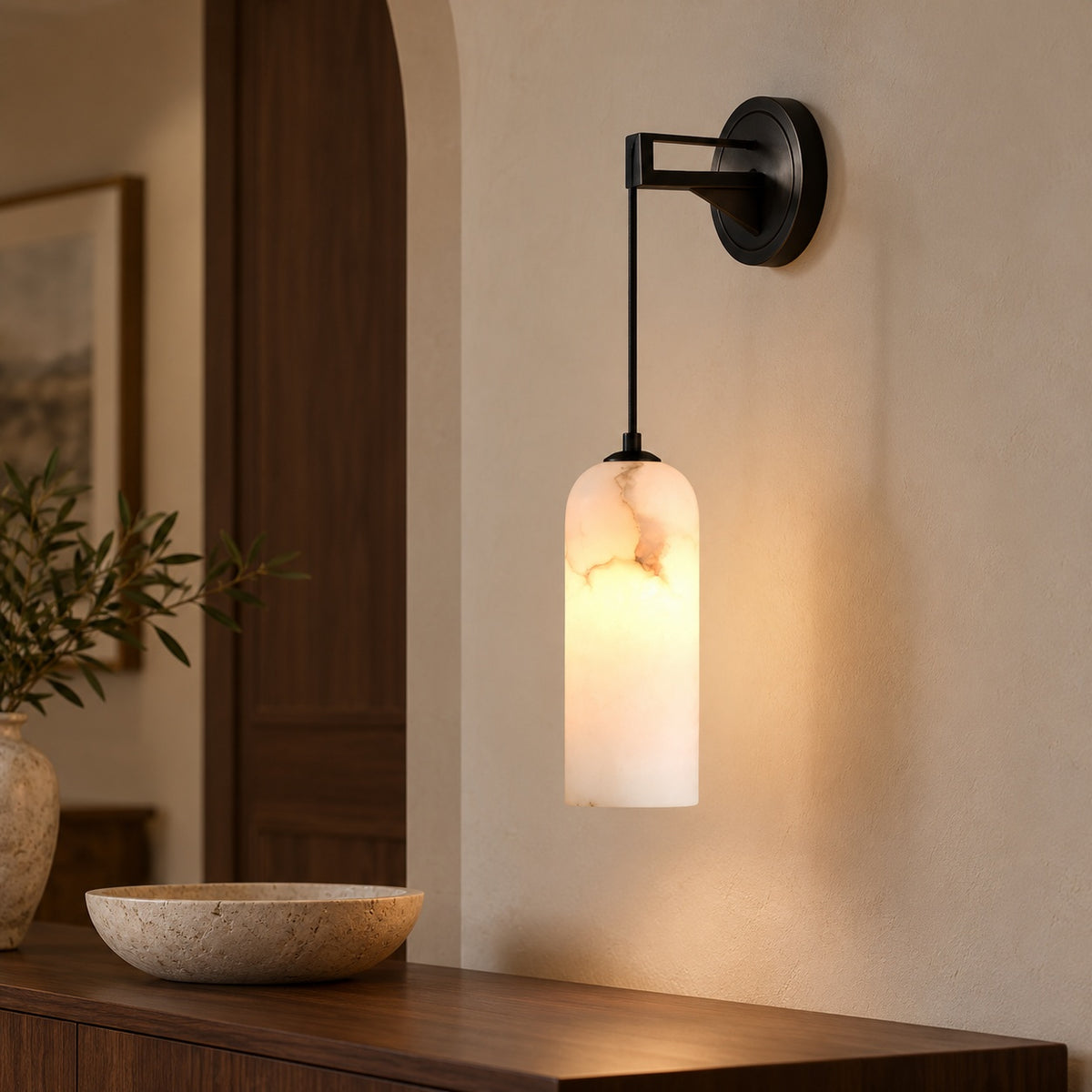 Modern Wall Lamp Wall Mounted Brass Alabaster Shade LED E14 Socket Indoor Lighting
