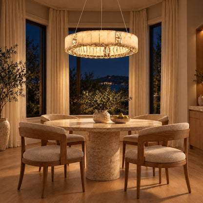 Modern Crystal Chandelier Hanging Light Fixture with Adjustable LED Alabaster Design
