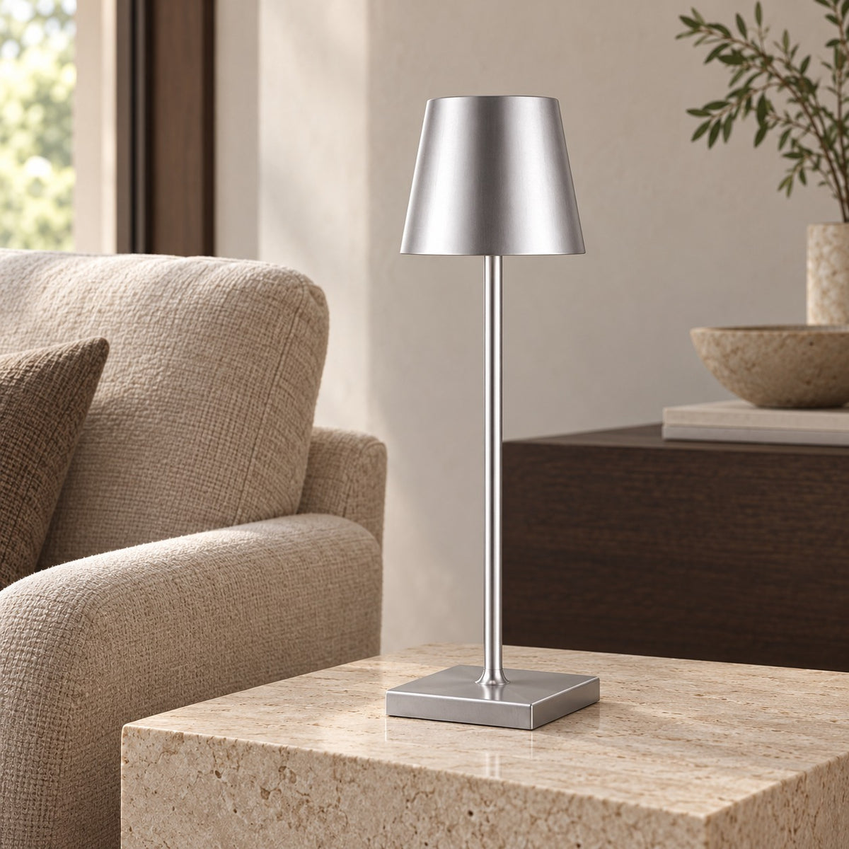 Modern Cordless Table Lamp Adjustable Brightness Rechargeable Battery LED Design for Home Office