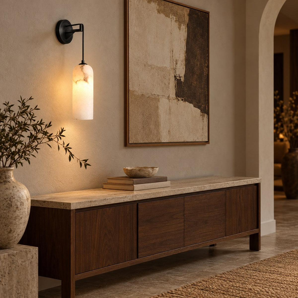Modern Wall Lamp Wall Mounted Brass Alabaster Shade LED E14 Socket Indoor Lighting