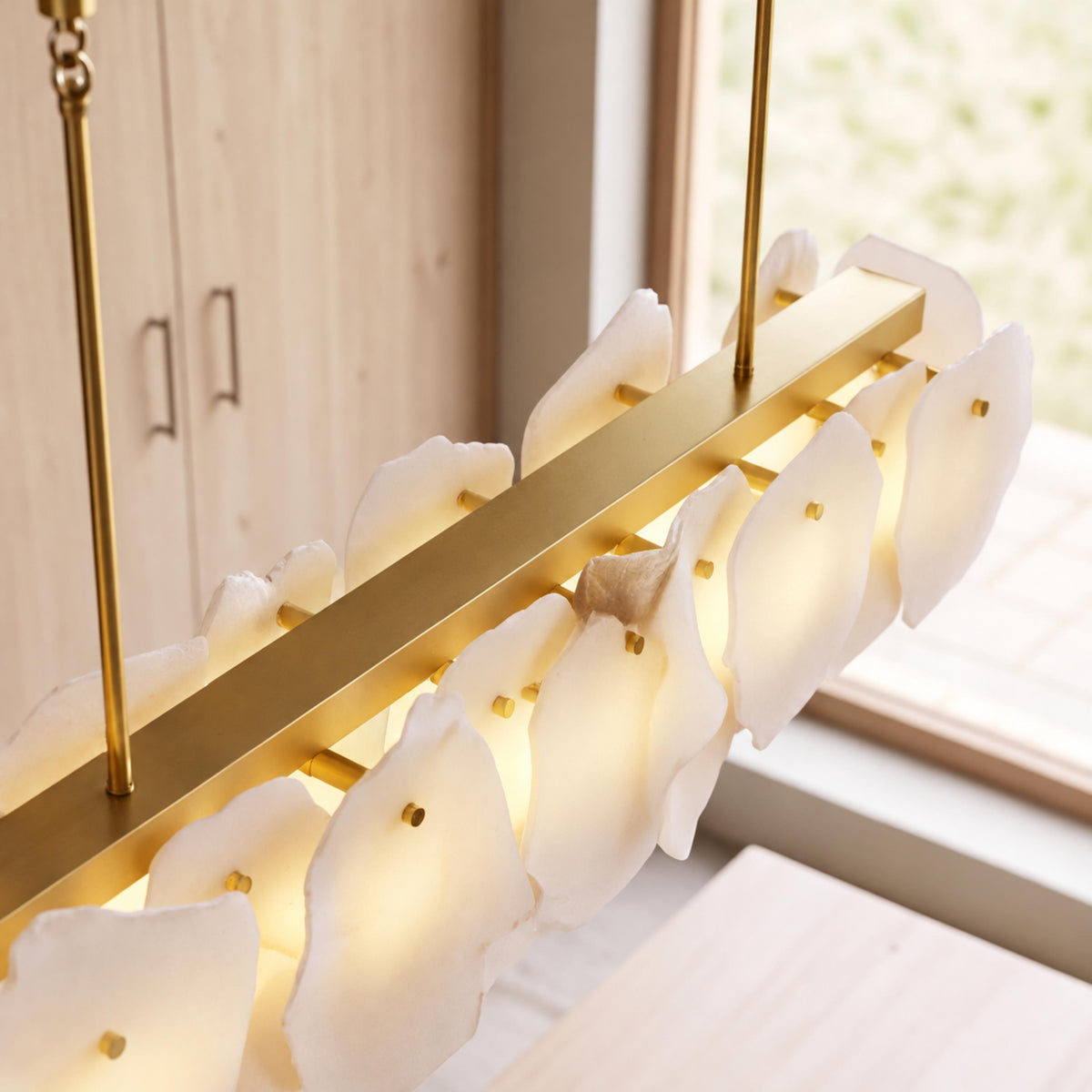 Modern Linear Chandelier Hanging Alabaster Shades Gold Suspension LED Light Fixture