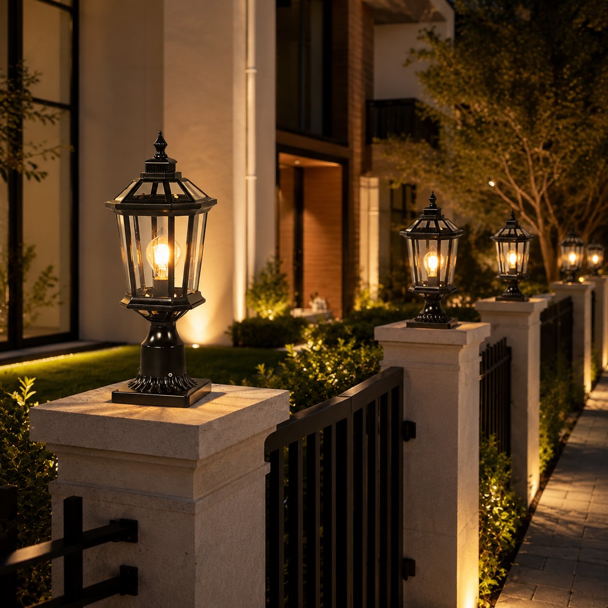 Minimalist Solar Outdoor Pillar Light Waterproof Aluminum Garden Fixture with Remote Control LED