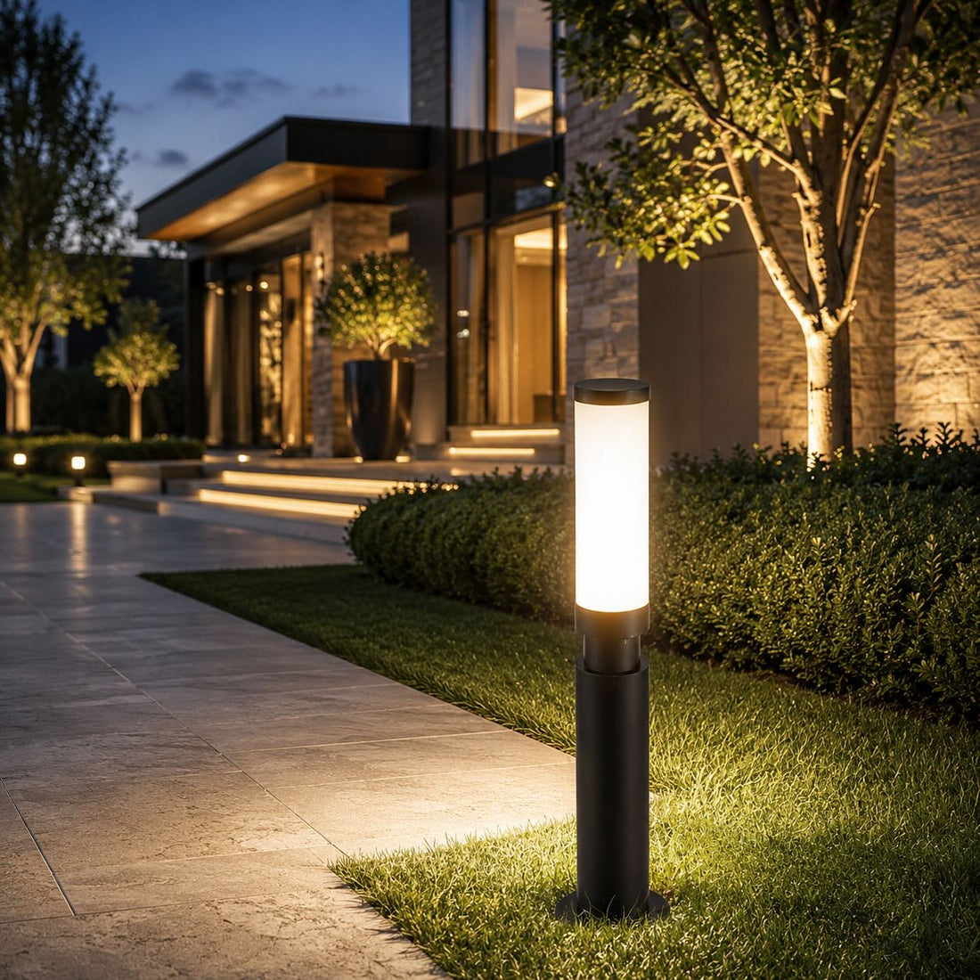 Modern Outdoor Bollard Light Adjustable Height Die-Cast Aluminum LED 3000K Warm White