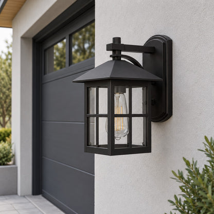 Classic Black Outdoor Wall Lantern IP65 Rated Aluminum Sconce with Glass Shade E26/E27 Socket