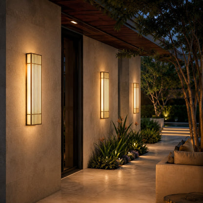 Modern Rectangle Outdoor Wall Light IP65 Waterproof Stainless Steel LED Vertical Grid Design