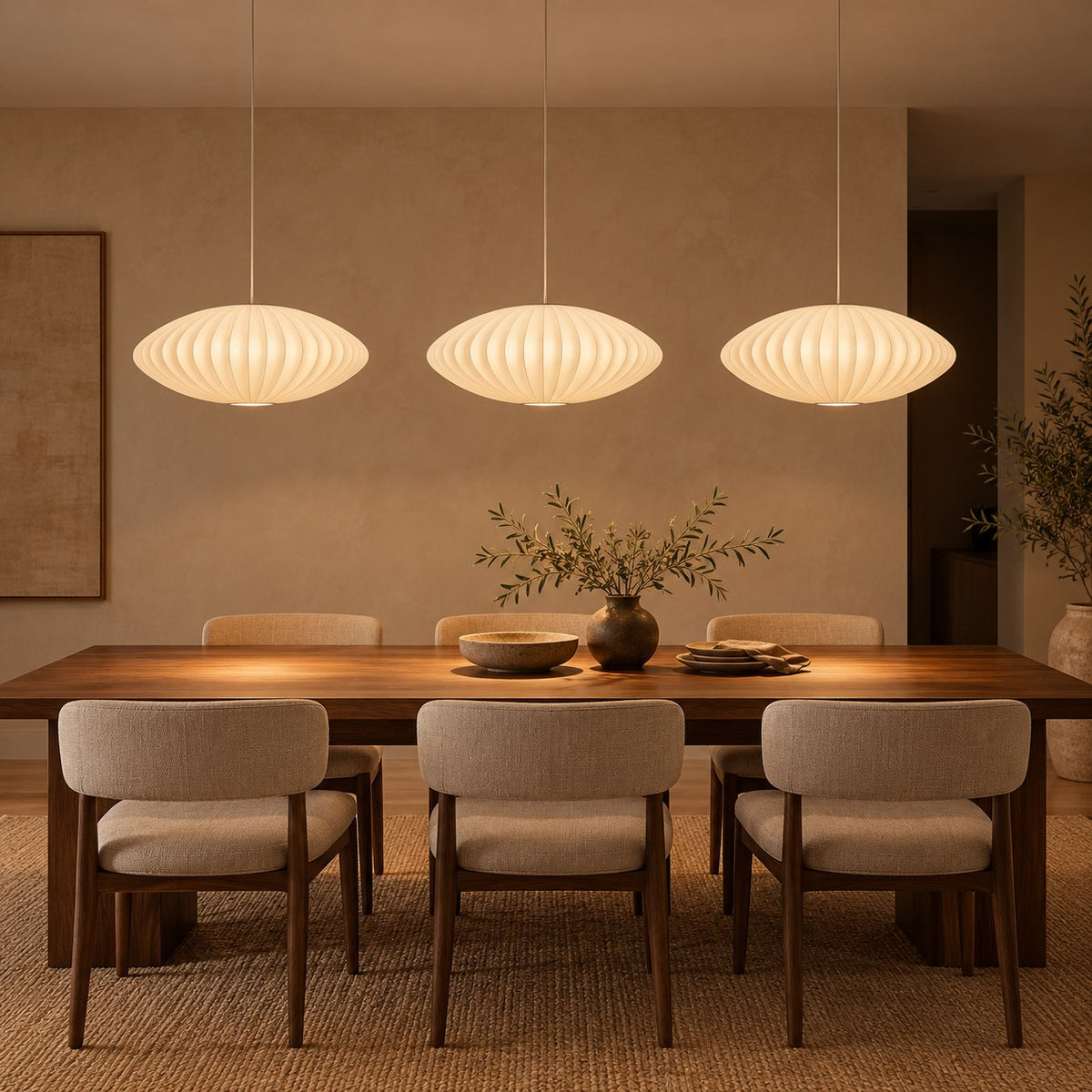 Modern Pendant Lighting Adjustable Height Steel Wireframe Silk Shade Dimmable Light