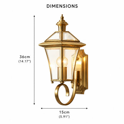 Retro Outdoor Wall Lantern Brass Frame Transparent Glass Shade Weatherproof E26 Compatible LED