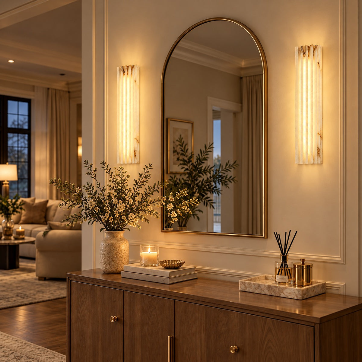 Modern Wall Light Wall Mounted Metal Alabaster Shade Dimmable LED for Contemporary Spaces