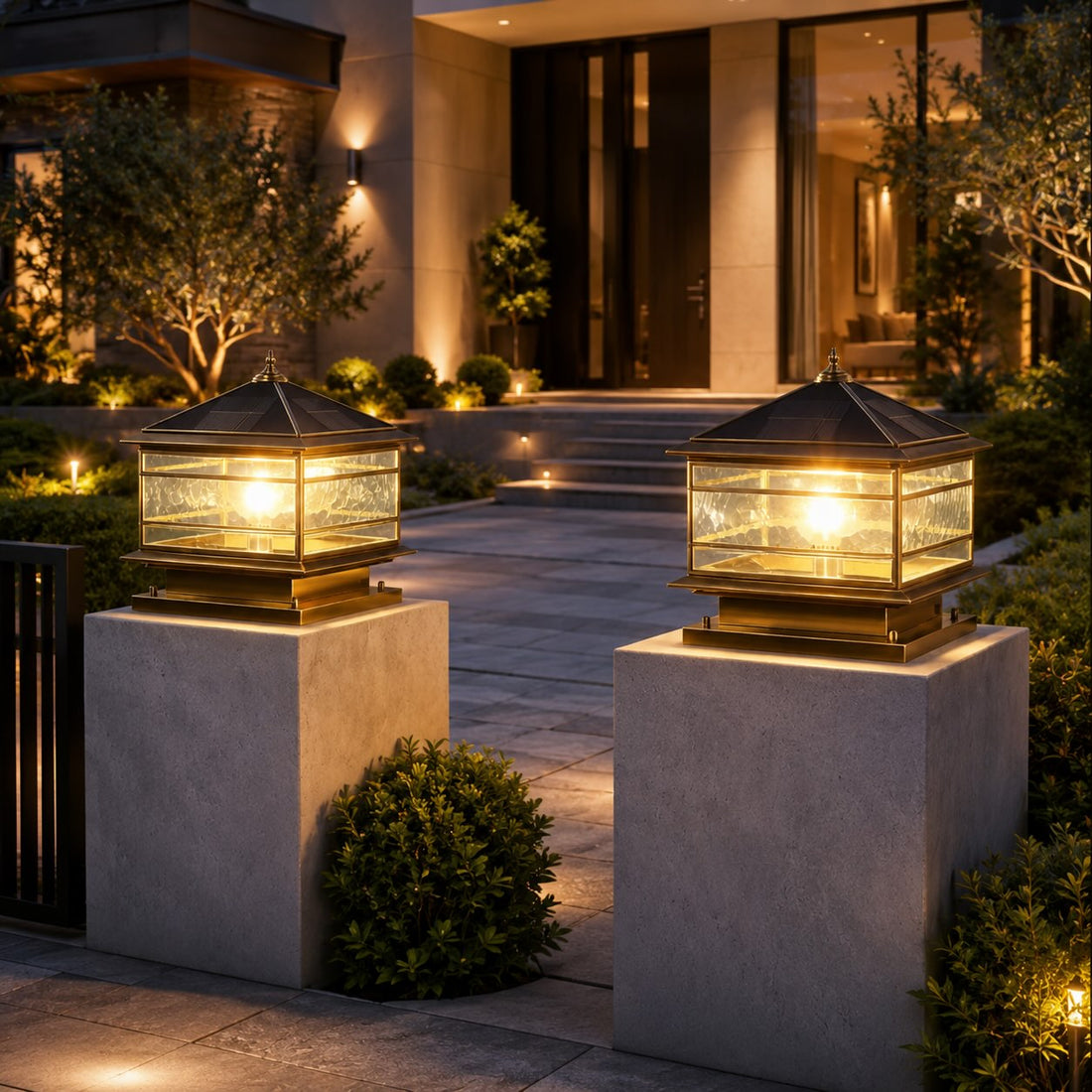 Solar Outdoor Wall Light with Vintage Copper Finish and Waterproof Tempered Glass LED Illumination