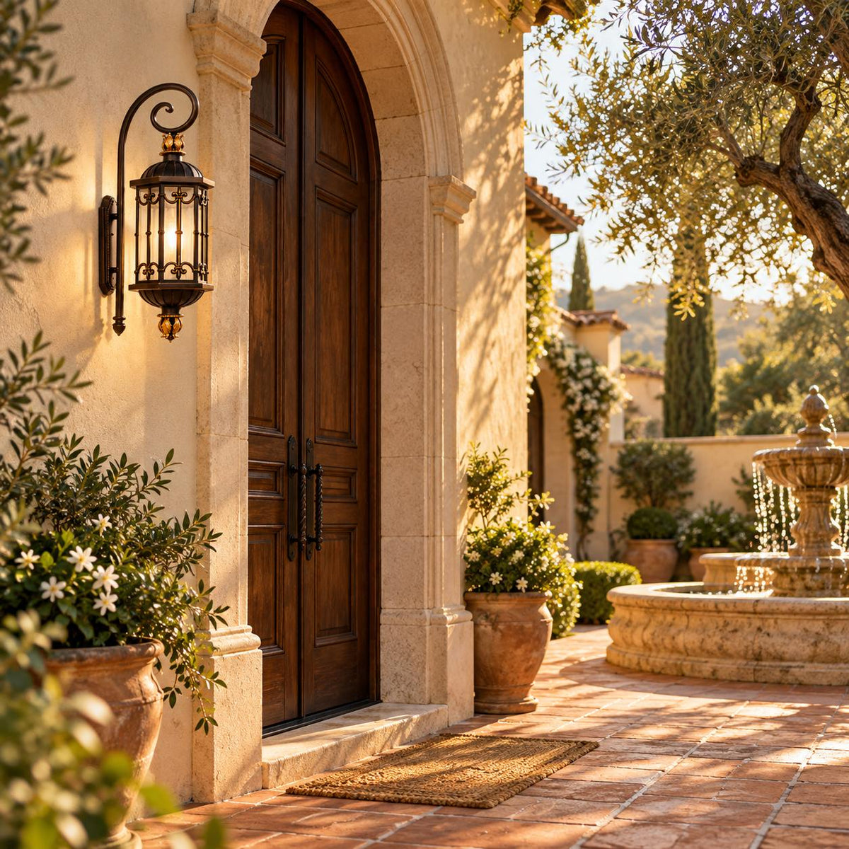 Large Traditional IP65 Outdoor Wall Light with Acid-Etched Glass &amp; Sand Bronze Finish