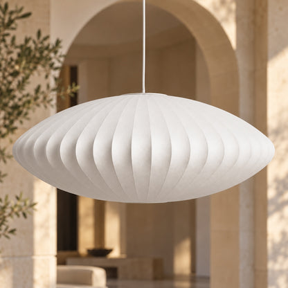 Modern Pendant Lighting Adjustable Height Steel Wireframe Silk Shade Dimmable Light