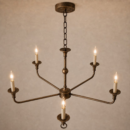 Modern Chandelier 5-Head Adjustable Flush Mount Brass E14 Candelabra Bulbs Exposed Design