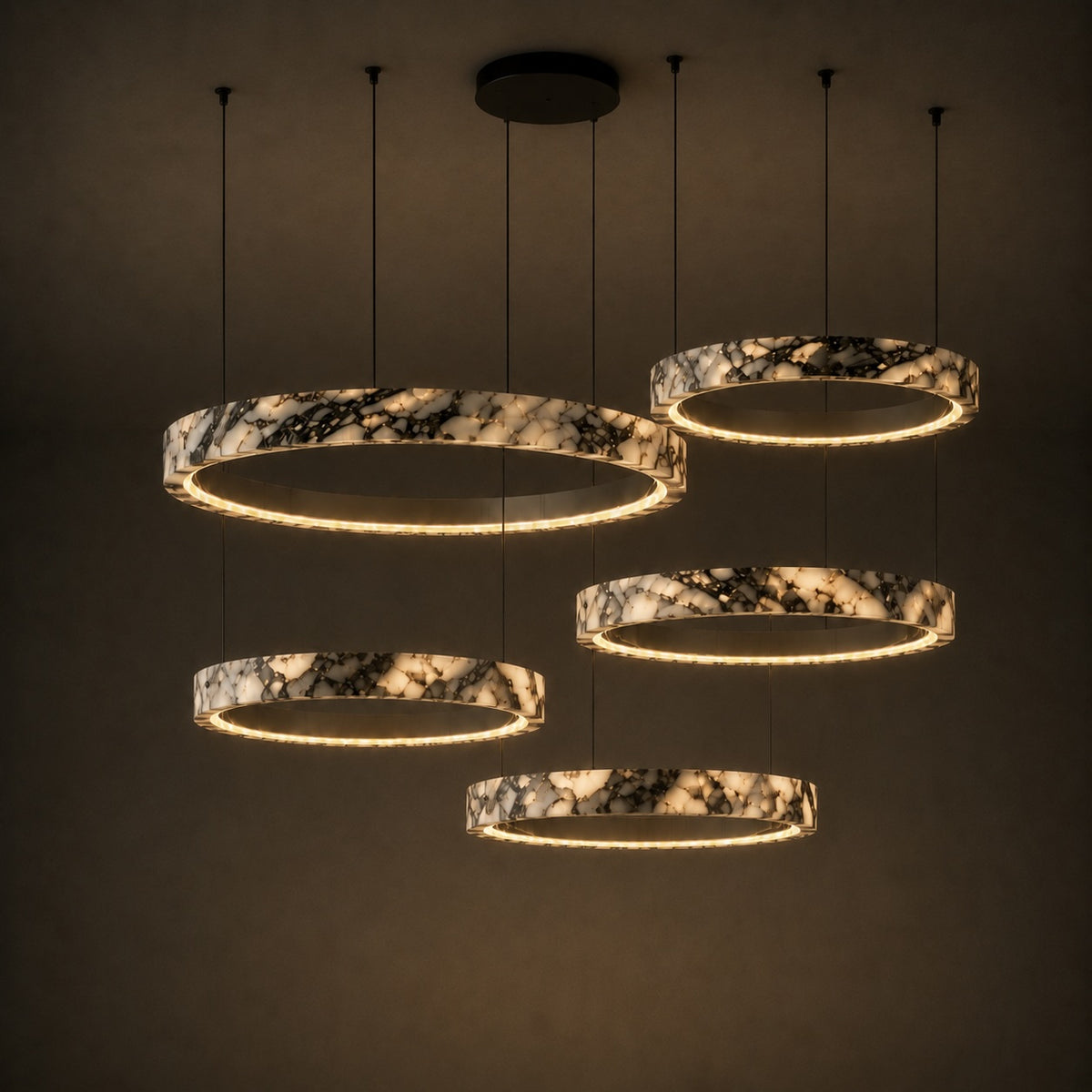Modern Chandelier Pendant Light Adjustable Natural Marble Integrated LED Illumination 79