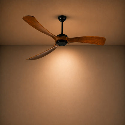 Modern Outdoor Ceiling Fan with Walnut Wood Blades Flush Mount Waterproof IP65 Quiet 6-Speed Motor