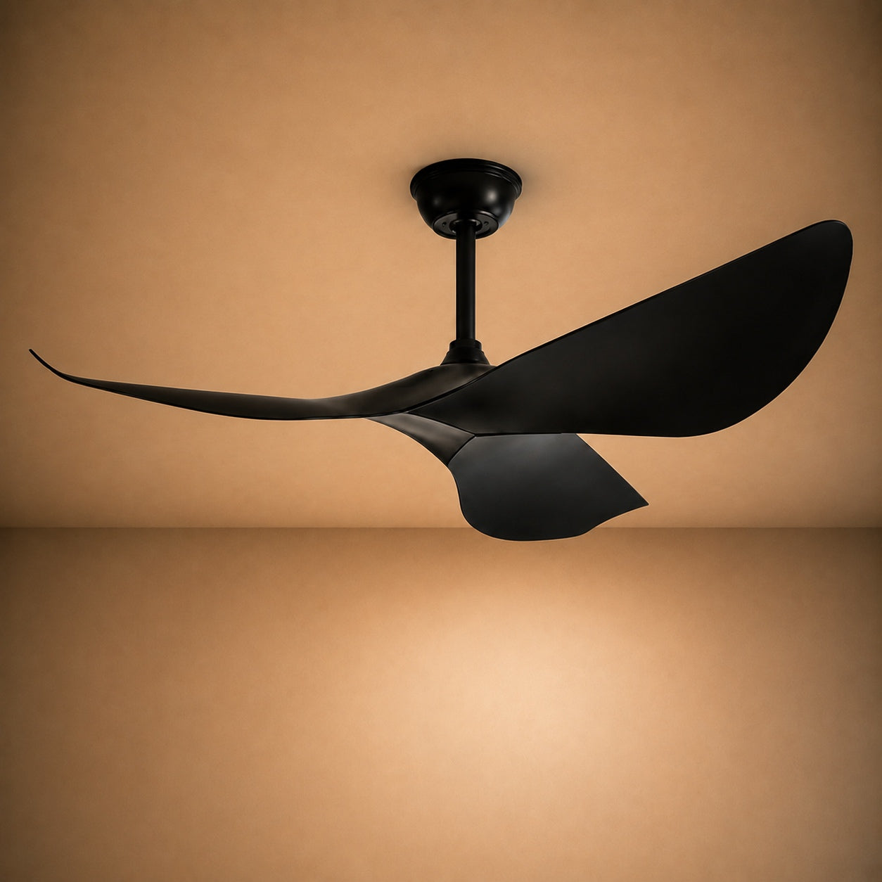 Modern Black Flush Mount Ceiling Fan with ABS Blades and 6-Speed DC Motor for Quiet Airflow