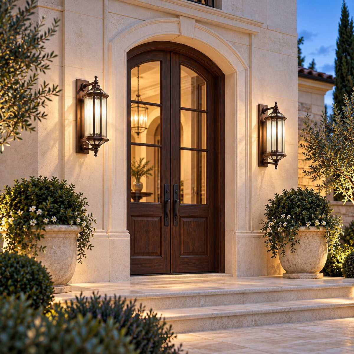Traditional IP65 Outdoor Wall Light with Clear Glass &amp; Bronze Gold Die-Cast Aluminium Frame