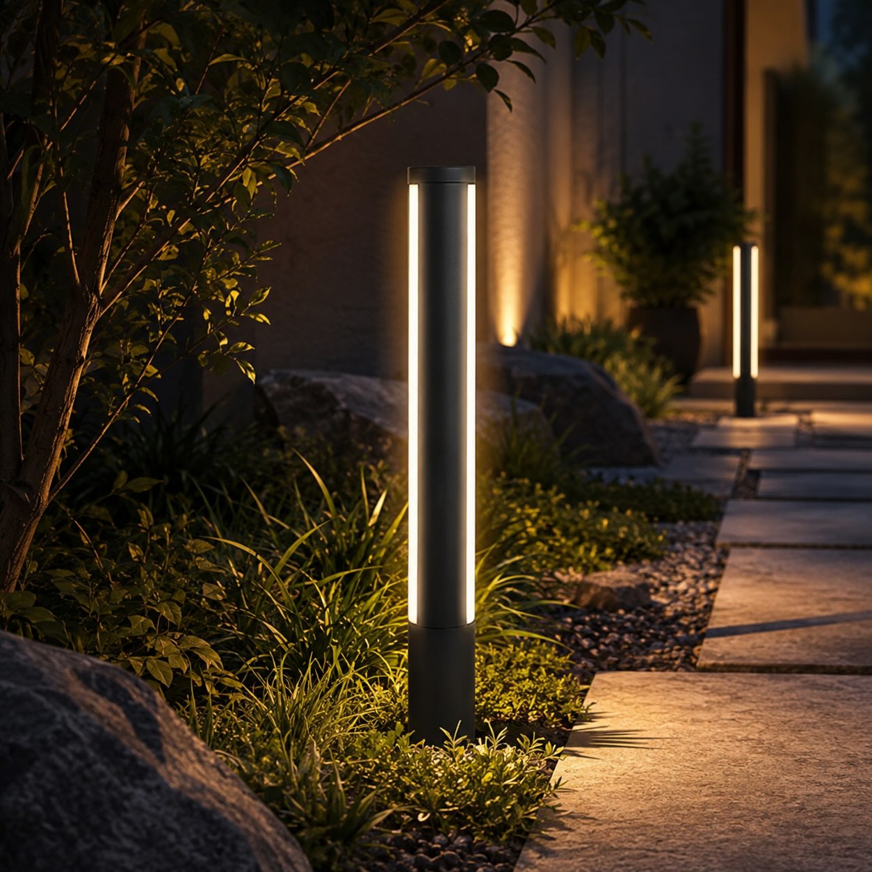 Modern LED Bollard Light Outdoor Fixture Die-Cast Aluminum Waterproof 3000K Ideal for Courtyards