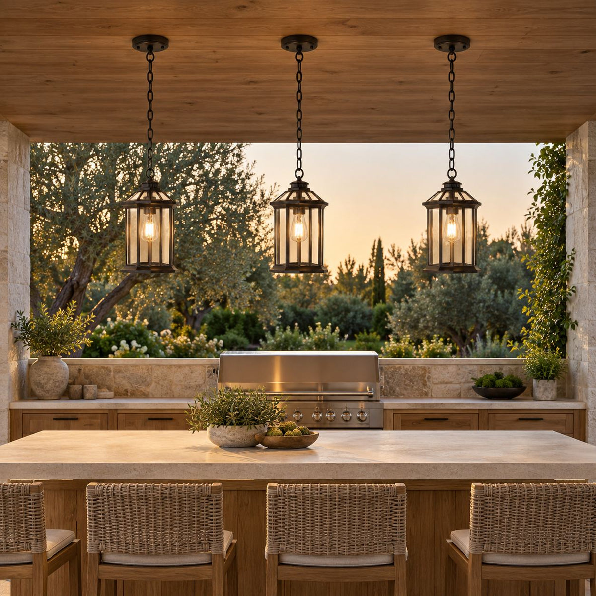 Traditional IP65 Outdoor Pendant Light with Clear Glass – Black Hanging Lantern