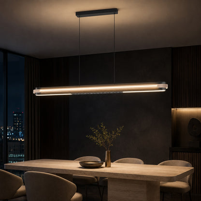 Modern Linear Pendant Lamp Adjustable Hanging Metal LED Ceiling Light Dimmable for Kitchen Dining Room