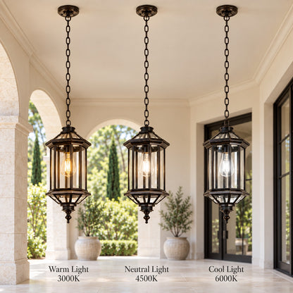 Traditional IP65 Outdoor Pendant Light with Clear Glass – Black Hanging Lantern