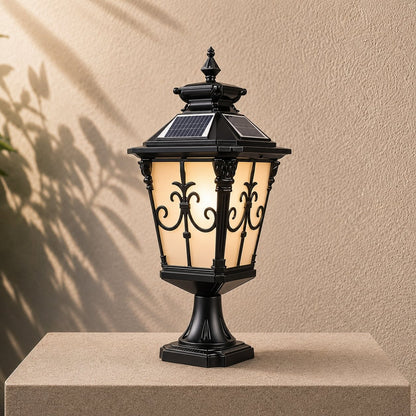 Solar Outdoor Fence Post Light Modern Victorian Design Die-Cast Aluminum Warm White LED