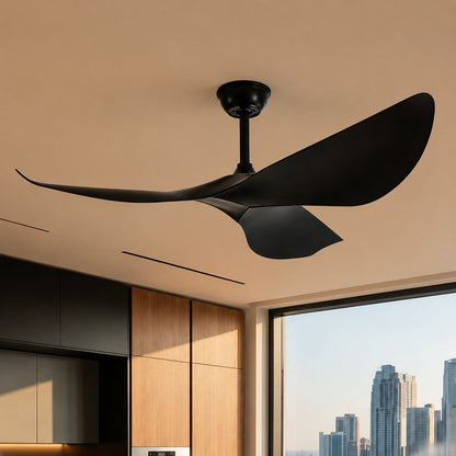 Modern Black Flush Mount Ceiling Fan with ABS Blades and 6-Speed DC Motor for Quiet Airflow