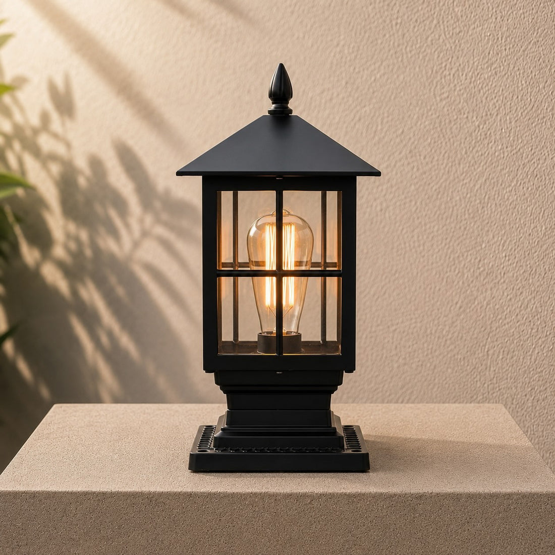 Solar Outdoor Pillar Light Wall Mounted Aluminum Alloy Glass Waterproof LED Dual Power