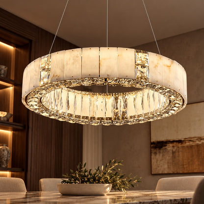 Modern Crystal Chandelier Hanging Light Fixture with Adjustable LED Alabaster Design