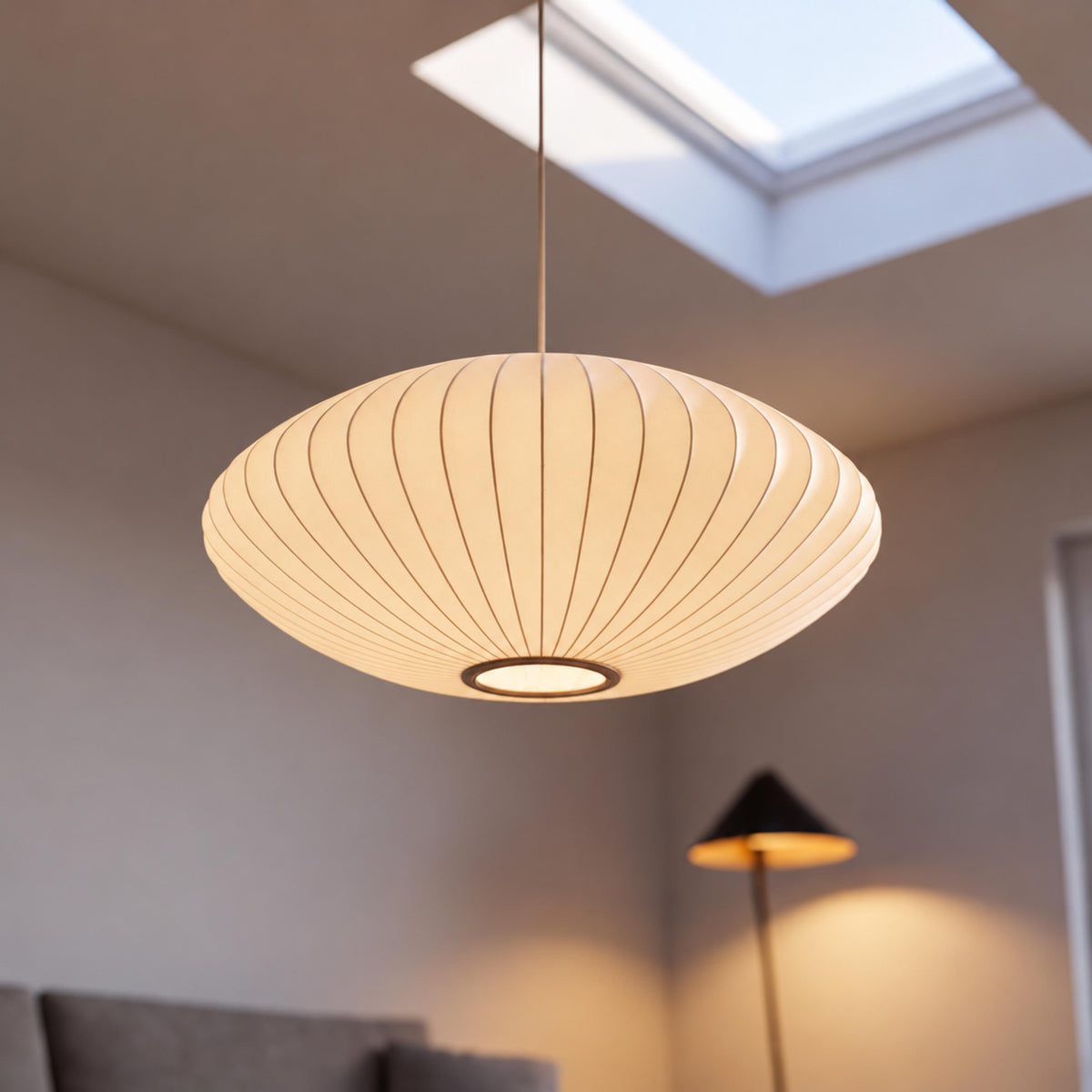 Modern Pendant Lighting Adjustable Height Steel Wireframe Silk Shade Dimmable Light