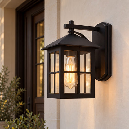Classic Black Outdoor Wall Lantern IP65 Rated Aluminum Sconce with Glass Shade E26/E27 Socket