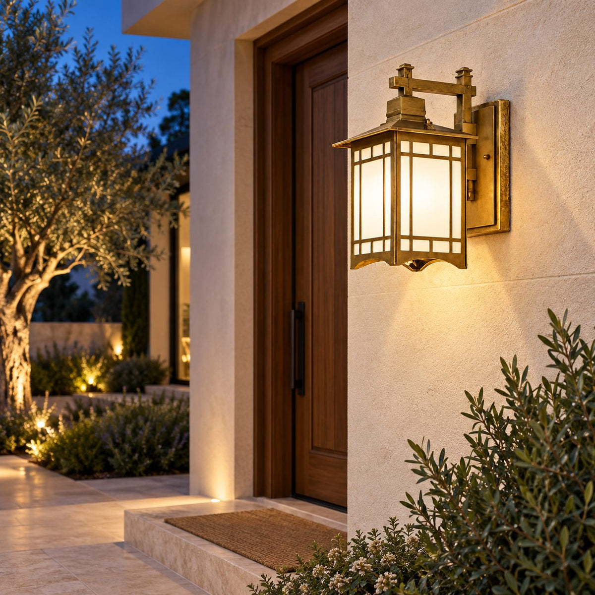 Modern Outdoor Wall Lantern Wall Mounted Die-Cast Aluminum Glass LED Light with Solar and Hardwired Options