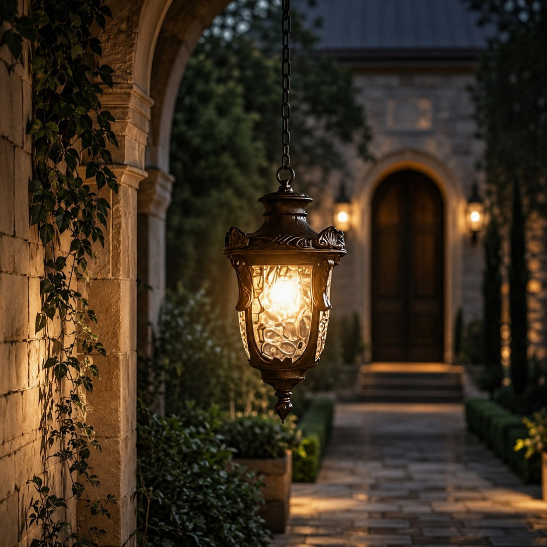 Rustic Modern Outdoor Hanging Pendant Light Waterproof Aluminum Glass LED Adjustable