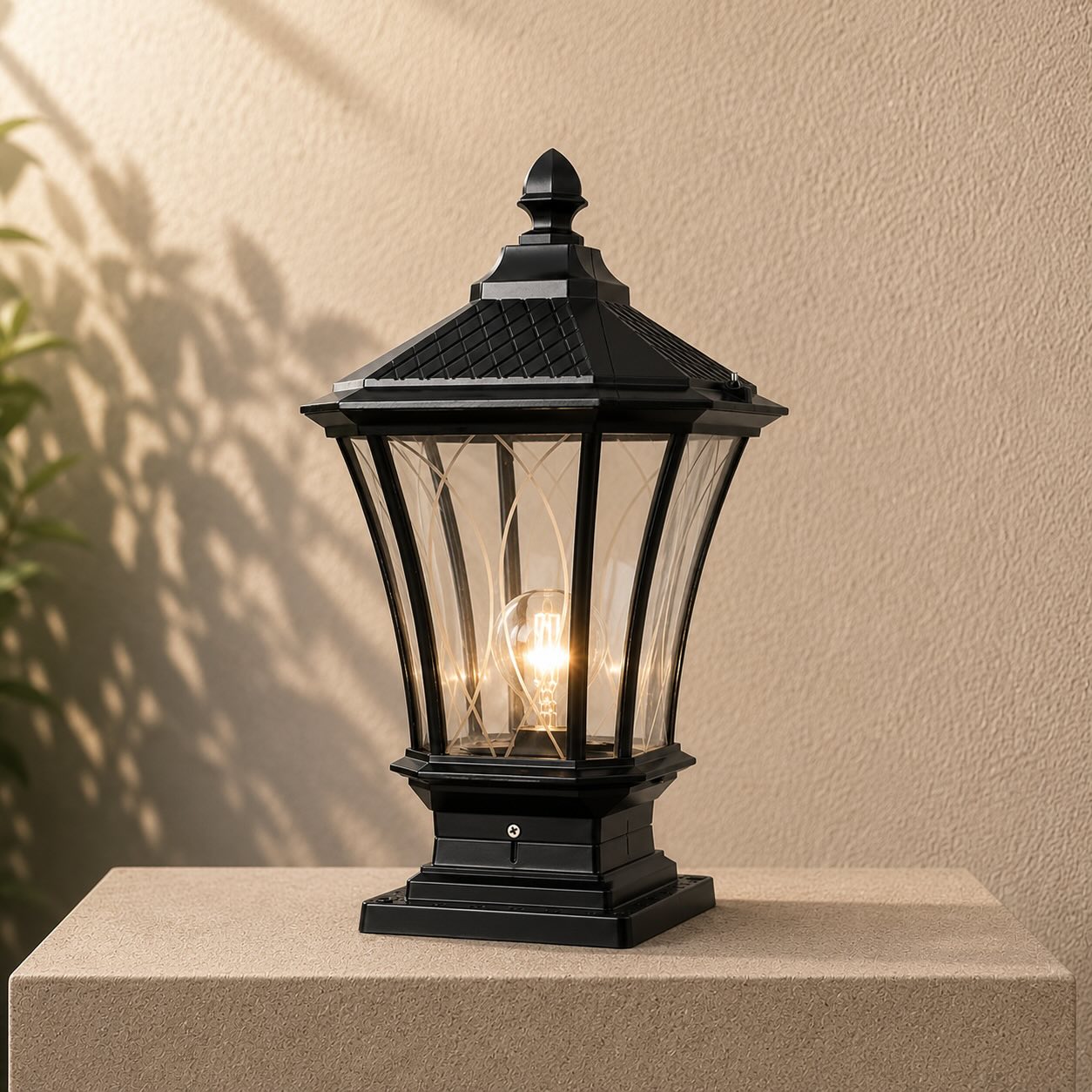 Elegant Solar Outdoor Post Light Octagonal Glass Shade Aluminum Waterproof LED 5W