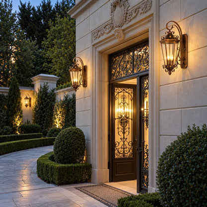 Large Traditional IP65 Outdoor Wall Light with Clear Glass &amp; Brushed Antique Bronze Finish