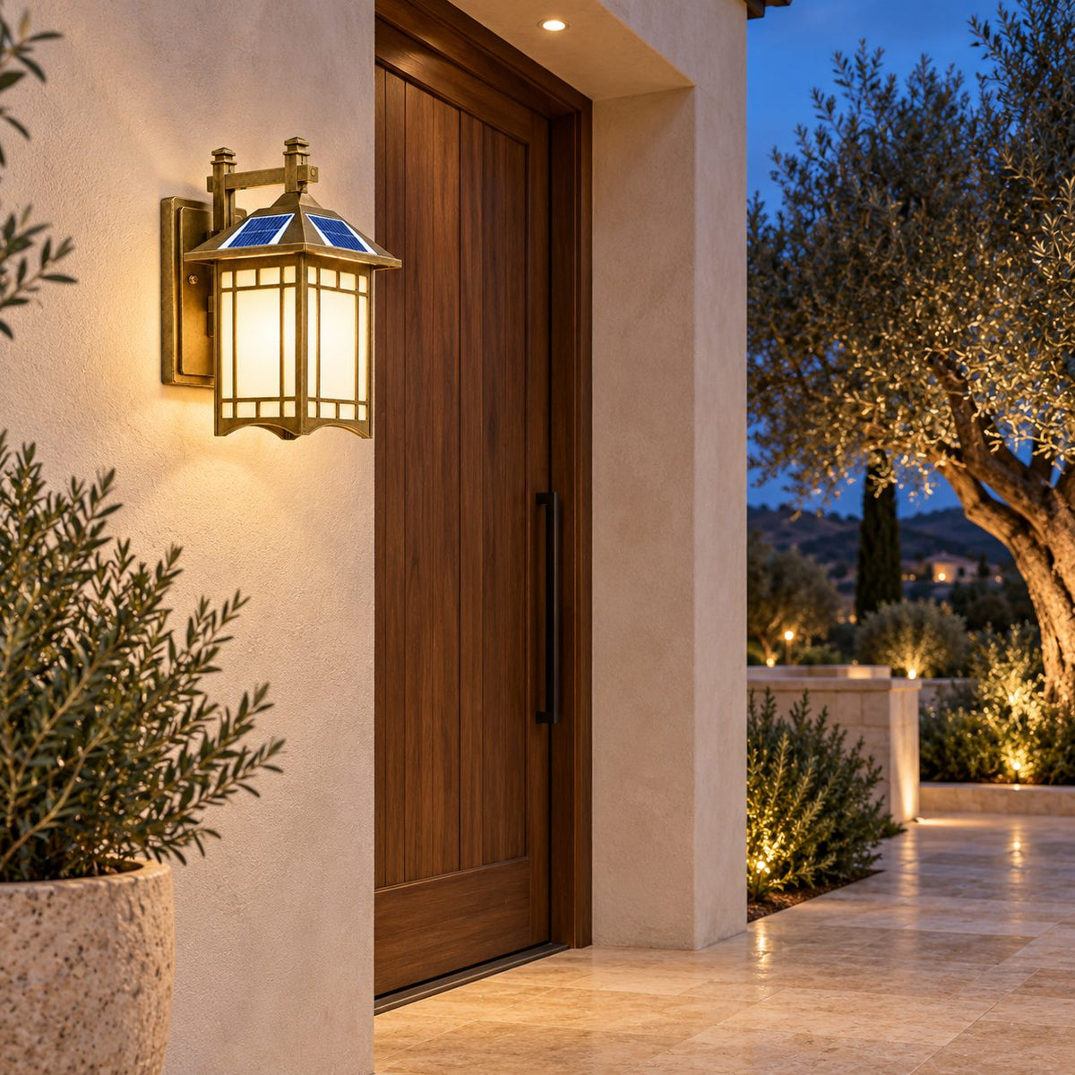 Modern Outdoor Wall Lantern Wall Mounted Die-Cast Aluminum Glass LED Light with Solar and Hardwired Options