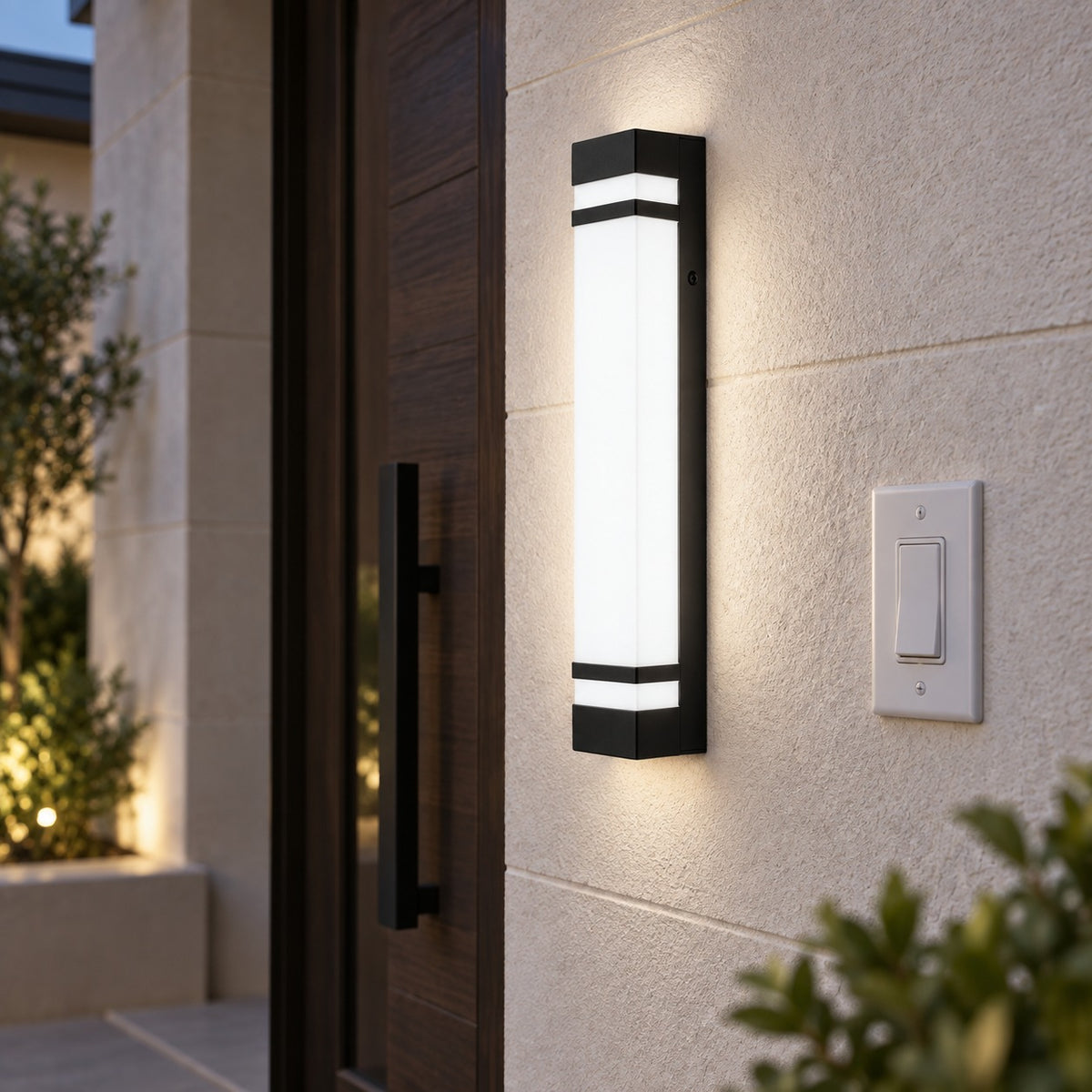 Modern Outdoor Wall Light Waterproof Black Stainless Steel LED Fixture Adjustable Color Temperature