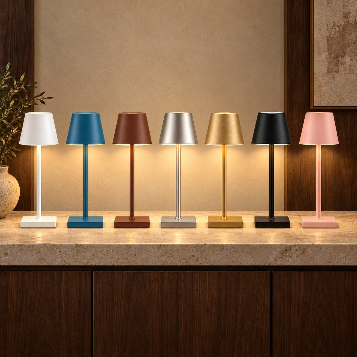 Modern Cordless Table Lamp Adjustable Brightness Rechargeable Battery LED Design for Home Office