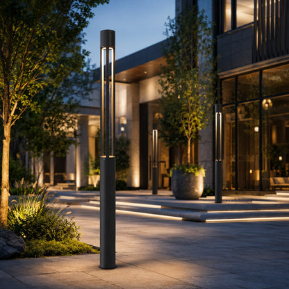 Modern LED Bollard Light Adjustable Height Round Square Aluminum Acrylic Warm White Outdoor